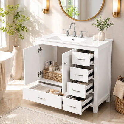 Bathroom Vanity With Sink Combo, 2 Soft Close Doors And 5 Drawers
