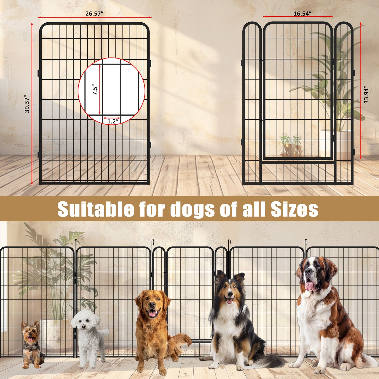 Heavy Duty Metal Playpen With Door, Dog Fence Pet Exercise Pen