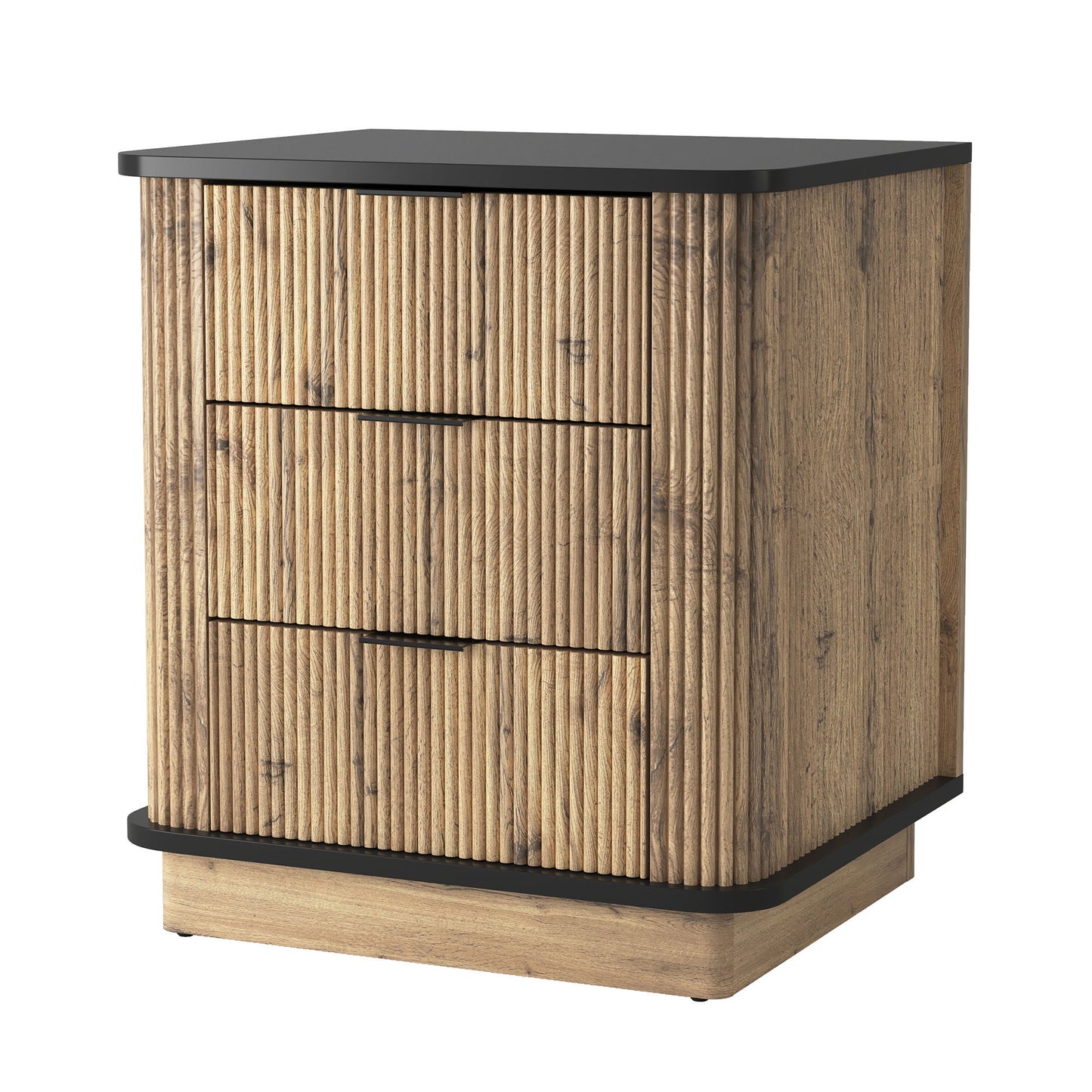Multi Functional 3 Drawer Nightstand, Perfect For Storing Items Of Different Heights, A Perfect Combination Of Nature And Fashion - Black