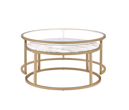 Shanish - Engineered Stone Top Nesting Table Set - Gold