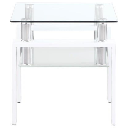 Dyer - 1-Shelf Square Glass Top Side End Table - White