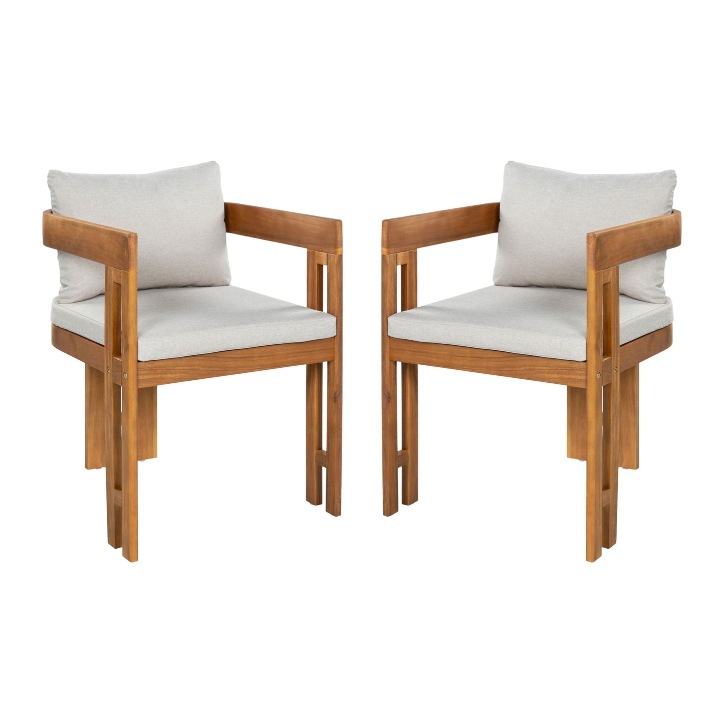 Outdoor Dining Patio Arm Chairs (Set of 2) - Beige / Teak