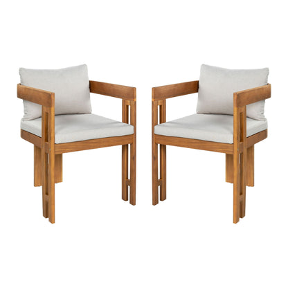 Outdoor Dining Patio Arm Chairs (Set of 2) - Beige / Teak