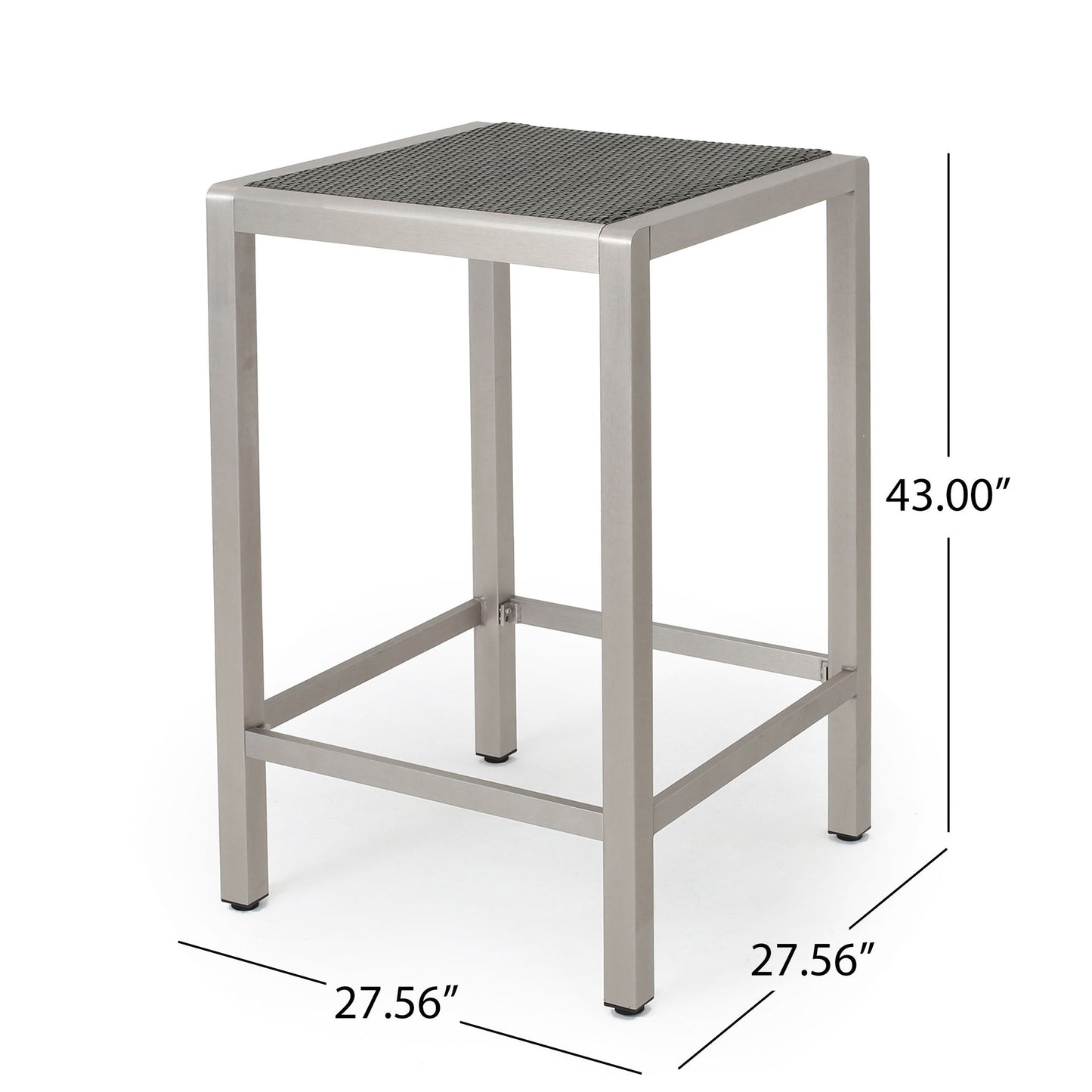 Outdoor 43" Aluminum Bar Table With Rattan Table Top - Gray / Silver