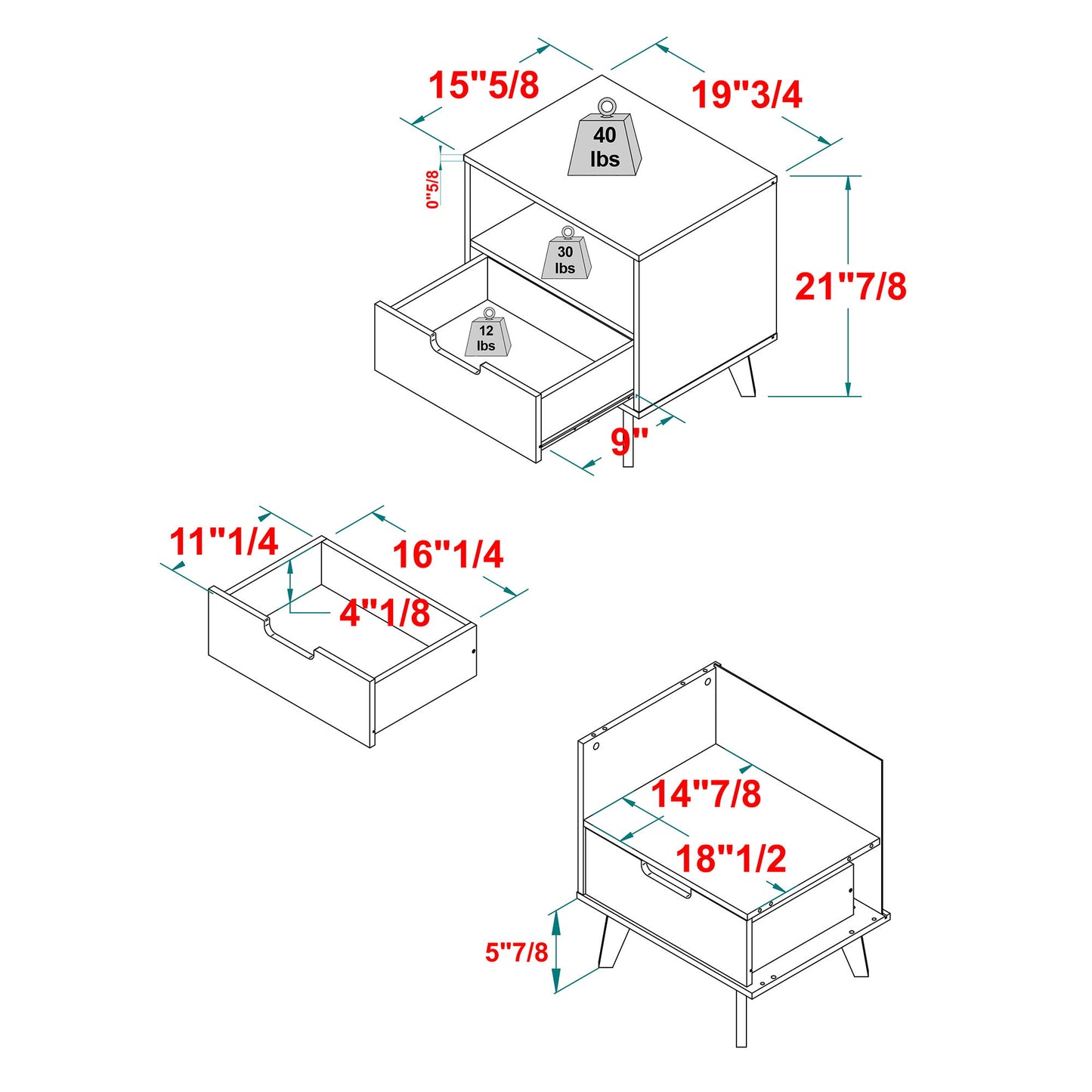 Modern 1 Drawer Nightstand With Open Cubby