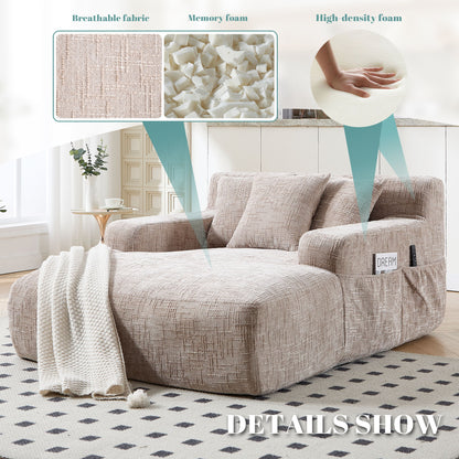 Chenille Interior Lazy Sofa Chaise Longue Armchair With 3 Pillows And Armrests