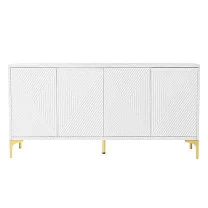 Modern Wood Sideboard Cabinet With Carved Door Panels, Adjustable Shelves, And Sturdy Metal Legs