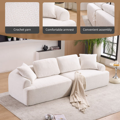 Compression Sofa: 4 Seater Combined Sofa, Crochet Yarn Fabric, Full Sponge Compression Sofa, Combined Sofa With 4 Pillows For Home Living / Home Furniture / Apartment - Beige