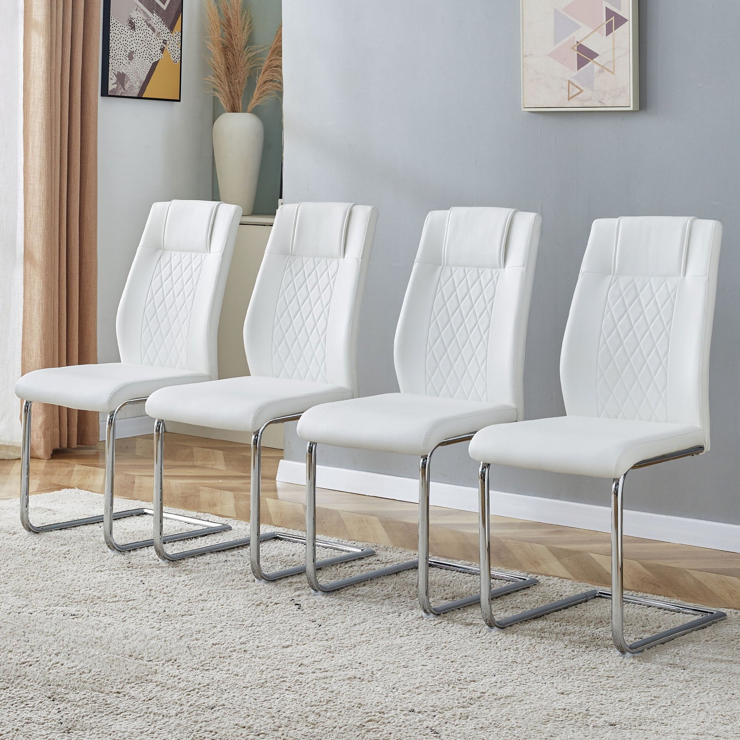 Modern Dining Chairs With Padded Seat, Metal Legs