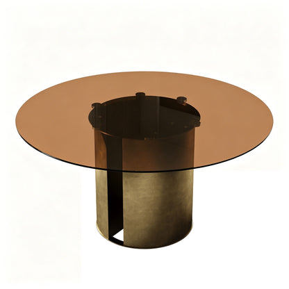 Round Dining Table With Glass Top, Kitchen And Living Room Furniture - Brown