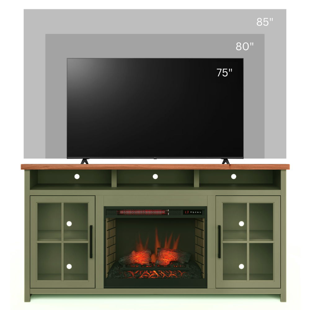 Vineyard - 74" Fireplace TV Stand Console For TVs Up To 85" - Sage Green And Fruitwood