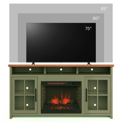 Vineyard - 74" Fireplace TV Stand Console For TVs Up To 85" - Sage Green And Fruitwood