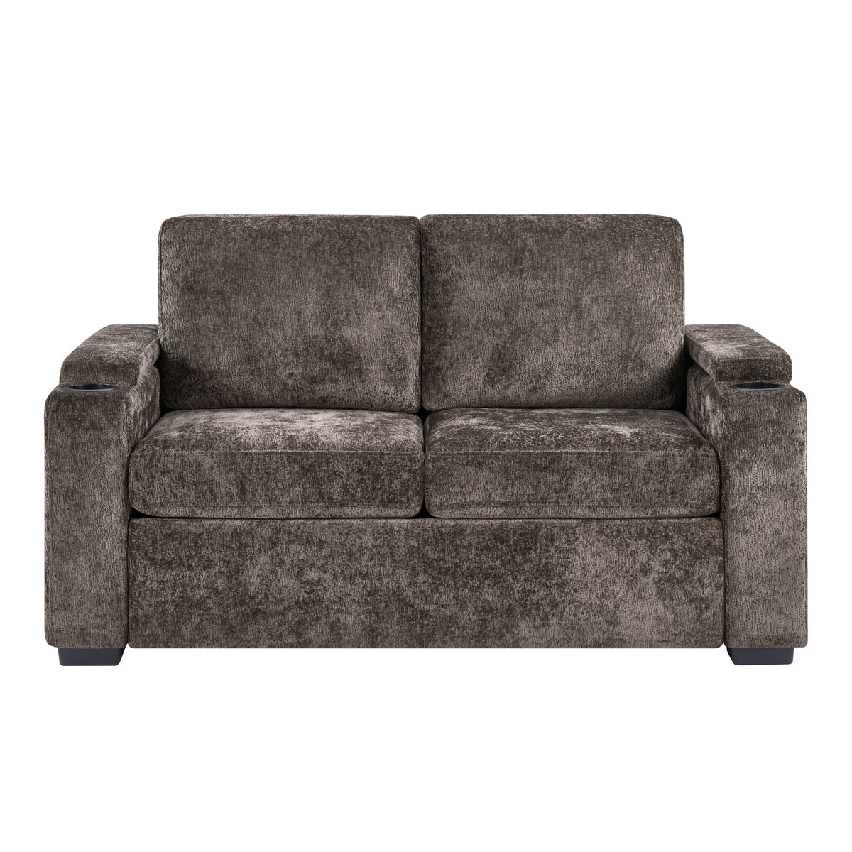 Pull Out Sofa Bed Loveseat With Twin Mattress, Cup Holders And Arm Storage