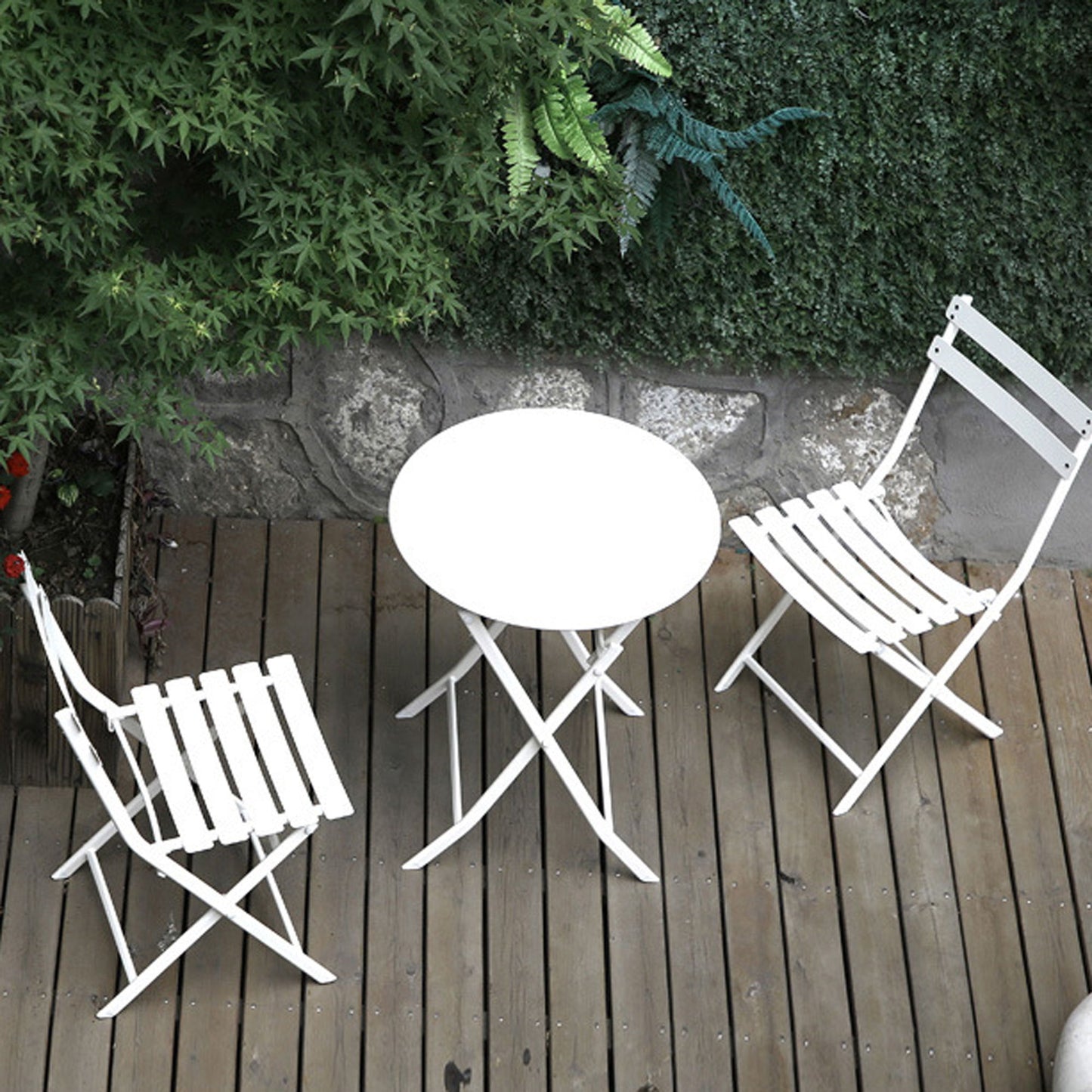 3 Piece Patio Bistro Set Of Foldable Round Table And Chairs