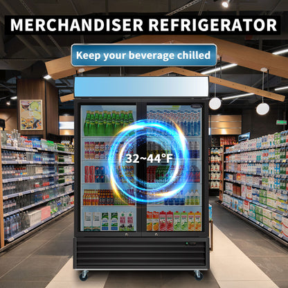 Glass Door Merchandiser Refrigerator Swing Door Commercial Display Refrigerators Merchandising Refrigeration With LED Top Panel