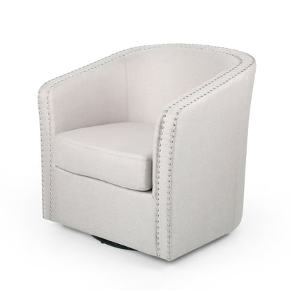 Modern Upholstered Swivel Club Chair With Nailhead Trim