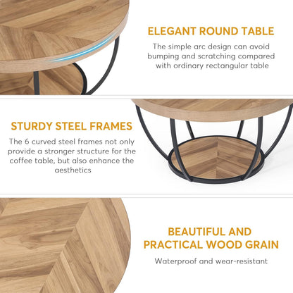 2 Tier Circle Coffee Table With Storage Shelves