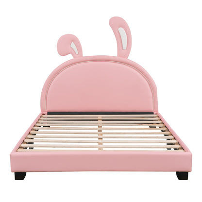 Upholstered Leather Platform Bed With Rabbit Ornament