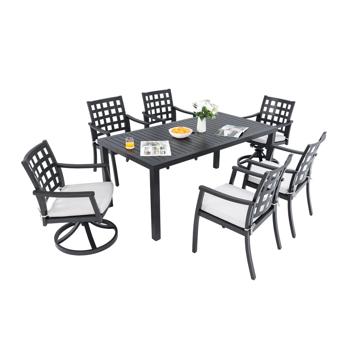 Modern Classic Outdoor Patio Dining Set, Rectangular Table & Dining Chairs, Rust Free, Weather Resistant