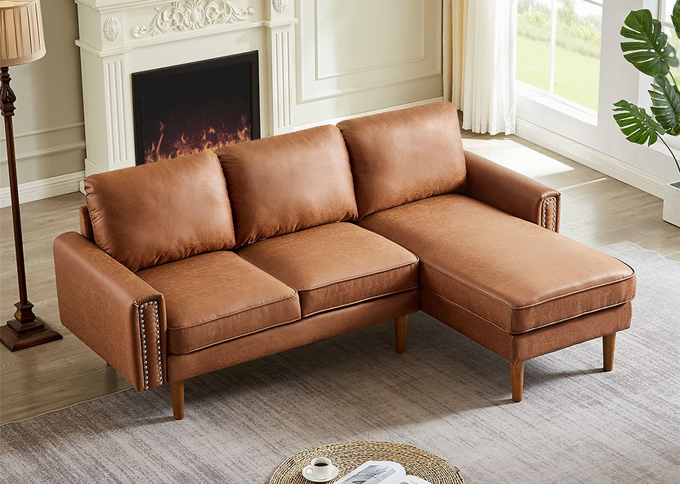 L-Shape Sofa Couch With Chais Mid-Century, Strong Leg And Design That Will Complement Any Living Space, Left Chaise