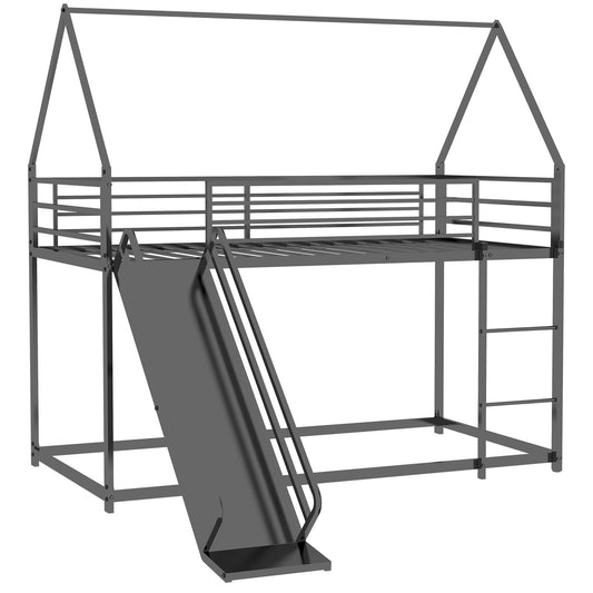 Bunk Bed With Slide & Ladder Iron Frame, No Box Spring Needed