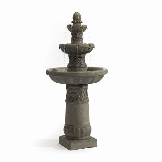 3 Tier Outdoor Garden Fountain With LED Lights - Gray