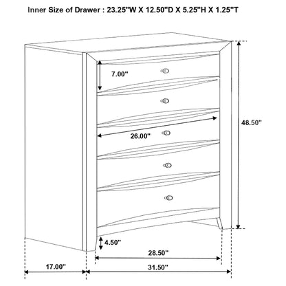 Palamino - 5 Drawer Bedroom Chest - Black