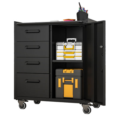 Sturdy Metal Tool Storage Cabinet With Wheels Durable Garage, Office & Home Organizer Steel