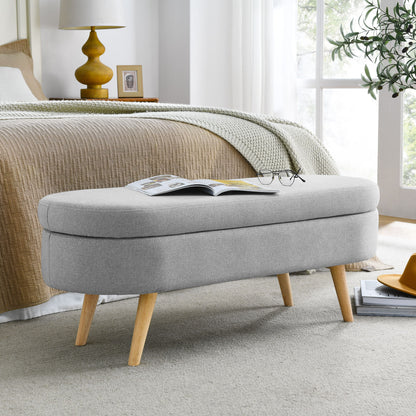 Ottoman Oval Storage Bench With Rubber Wood Legs Linen - Gray