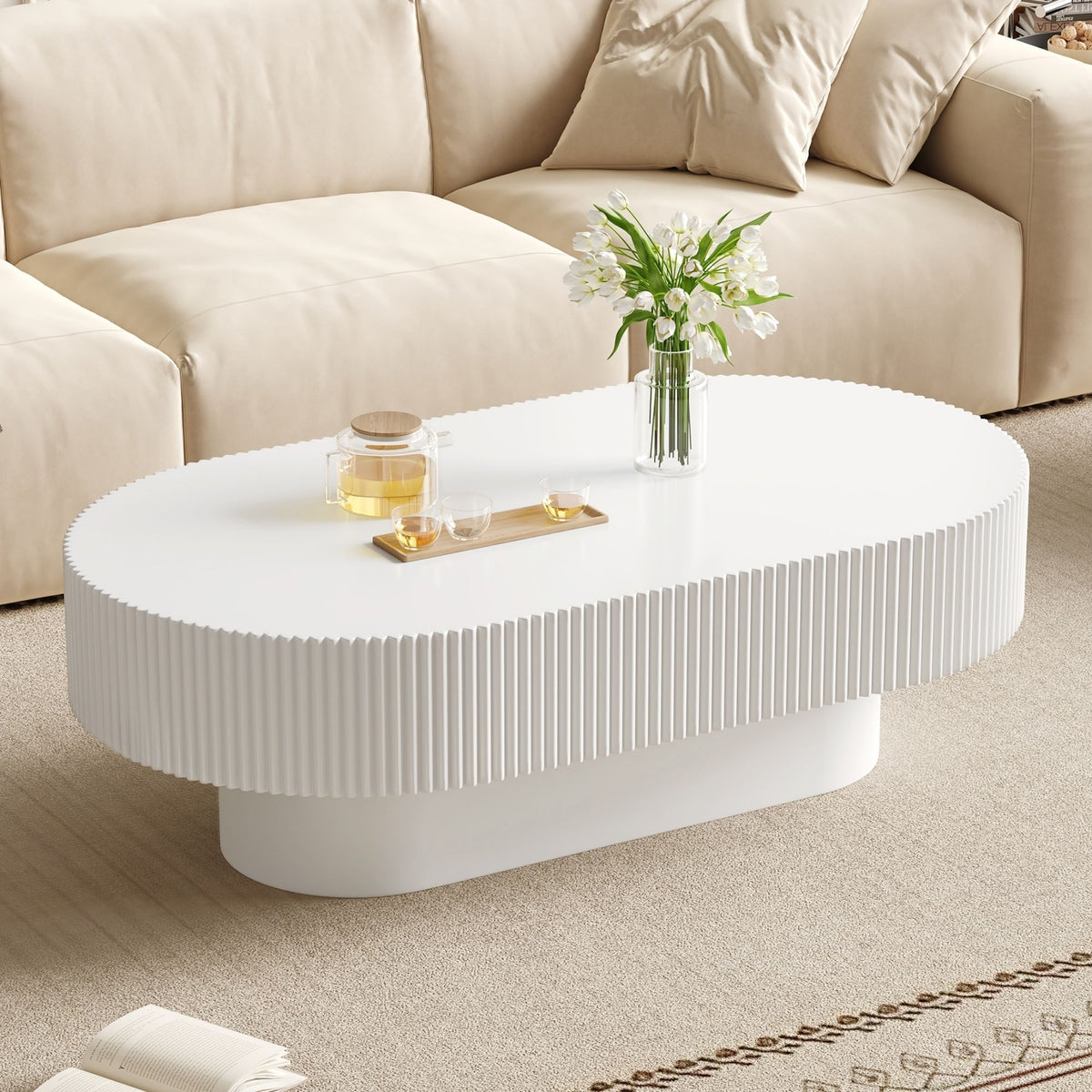 Oval Coffee Table With Thick Tabletop For Living Room