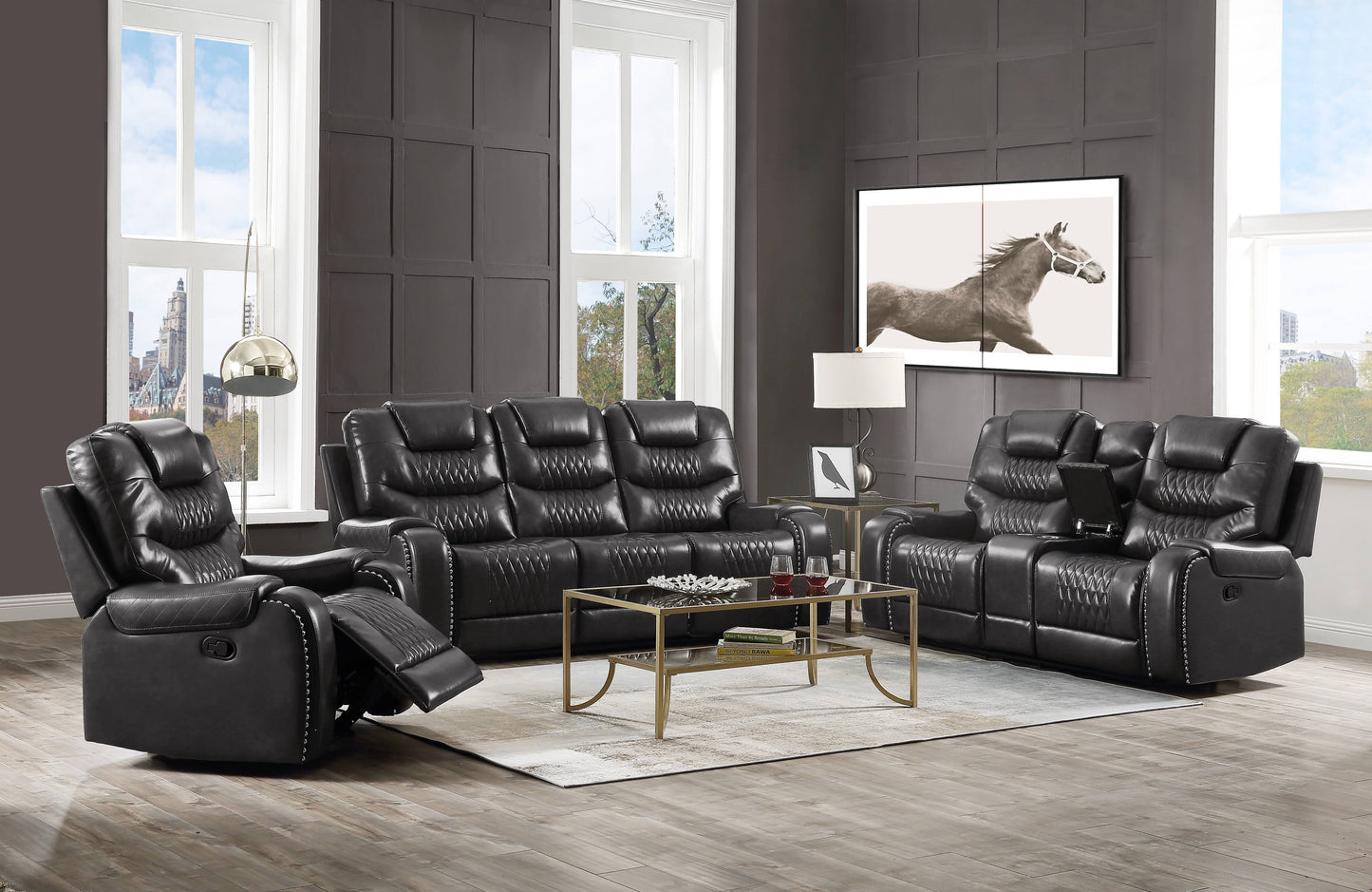 Braylon - Magnetite Synthetic Leather Manual Recliner Sofa - Brown