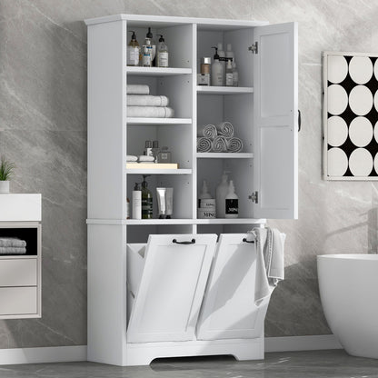 Freestanding Bathroom Storage Cabinet With Doors And Drawers, Adjustable Shelves, Tilt-Out Laundry Hamper