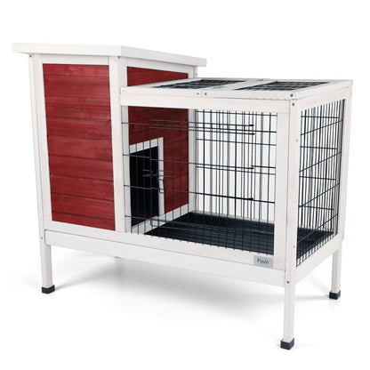 Two Tier Wooden Indoor / Outdoor Rabbit Cage For Small Animals With Runway And Leak-Proof Plastic Tray