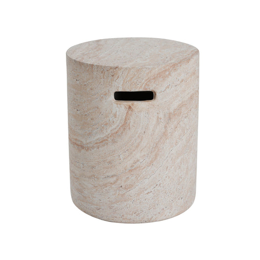 Modern Concrete Side Table With Travertine, Indoor / Outdoor Use - Beige
