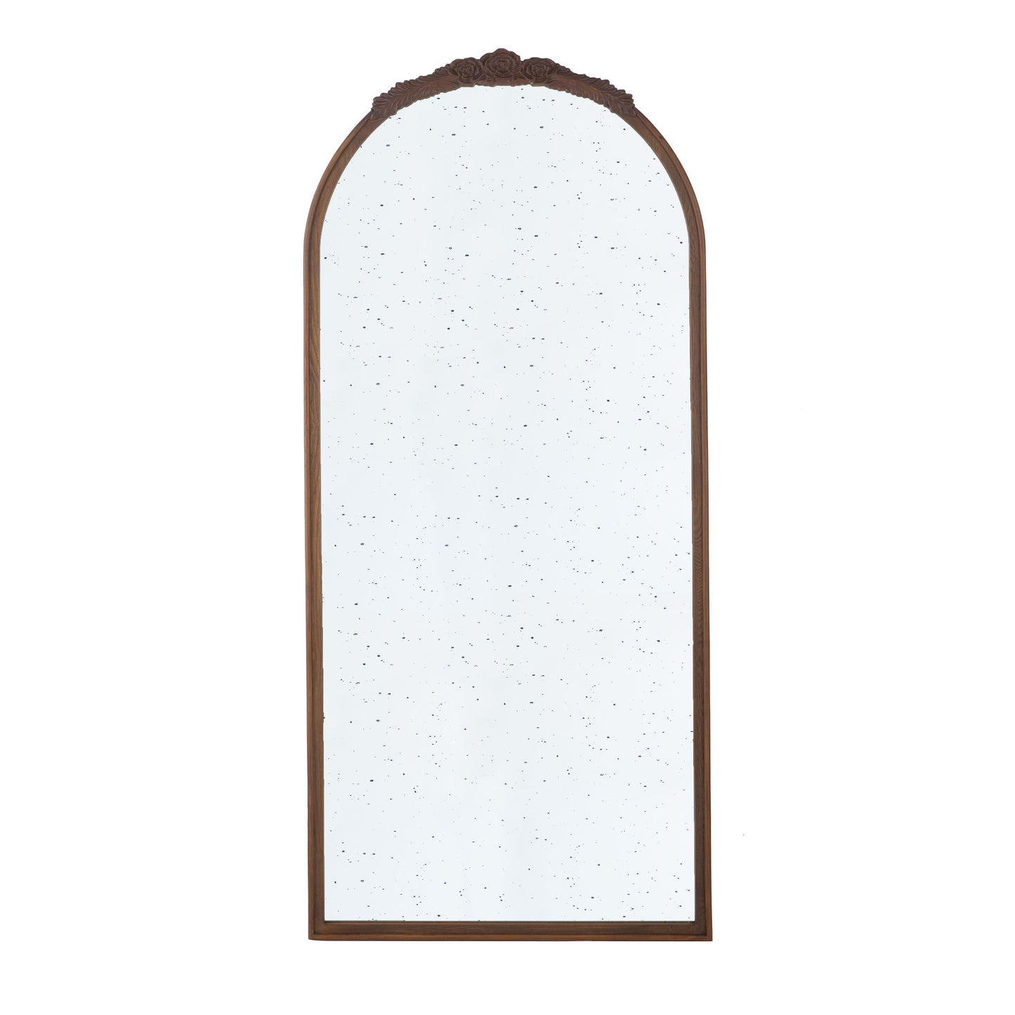 Hand Carved Rose Antique Mirror Frame, Large Arch Mirror Wall Decor For Living Room, Bathroom, Entryway - Brown