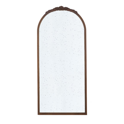 Hand Carved Rose Antique Mirror Frame, Large Arch Mirror Wall Decor For Living Room, Bathroom, Entryway - Brown