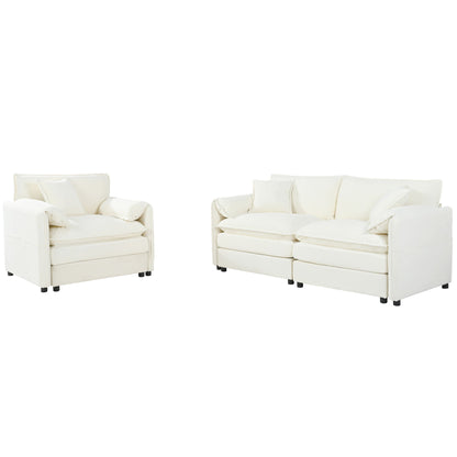 Modern Upholstered Chenille Loveseat And Armchair Set With Pillows