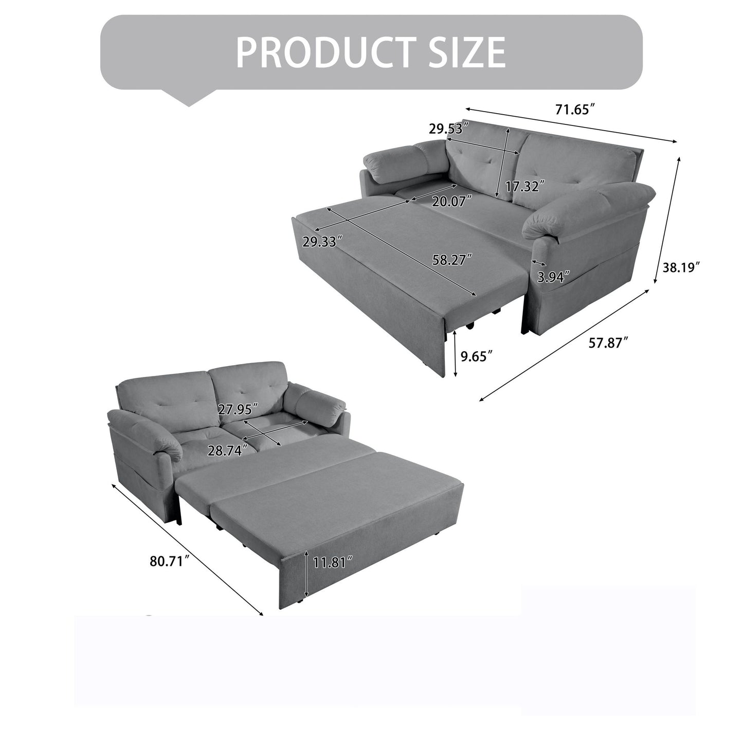Modern Convertible Sleeper Sofa Bed With Pull-Out Queen Design, Side Storage & Thick Cushions