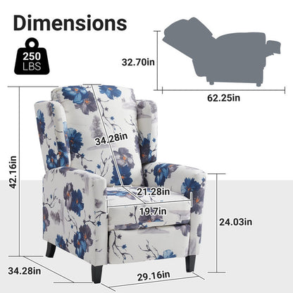 Wingback Recliner Chair With Padded Arms - Blue