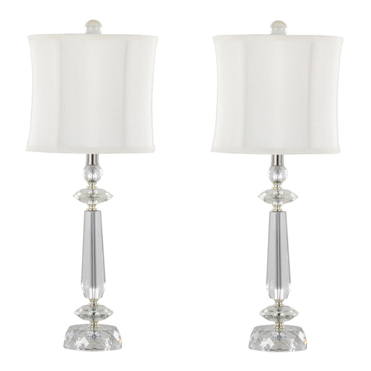 Karat - Contemporary Crystal Table Lamp (Set of 2) - Clear Crystal / Chrome / White Softback