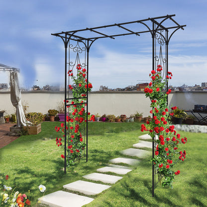 Metal Garden Arch Climbing Plants Support Rose Arch Outdoor - Black