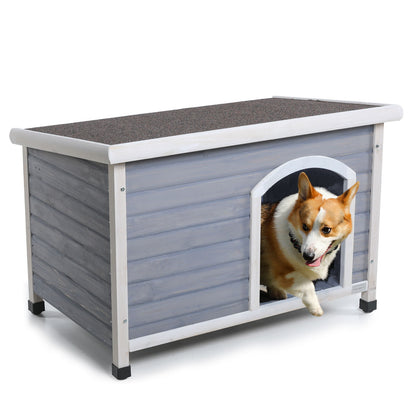 Medium Wooden Outdoor Dog House, Waterproof Roof, Elevated Floor, Adjustable Plastic Feet