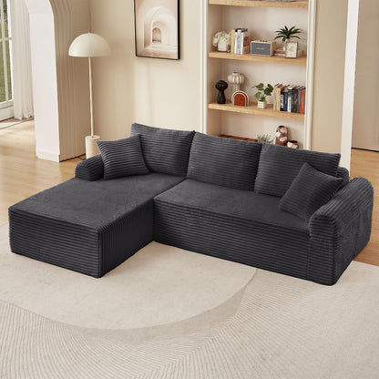 Modular Corduroy Sectional With Arched Armrests, Includes 3 Back Cushions & 2 Throw Pillows