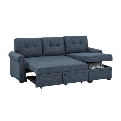 Blend Upholstered Sleeper Sofa With Reversible Chaise And Tufted Back - Dark Blue