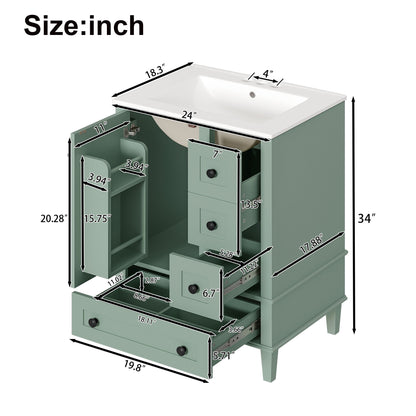 Bathroom Vanity With Integrated Basin, Soft Close Drawers, Door Mounted Double Layer Shelf
