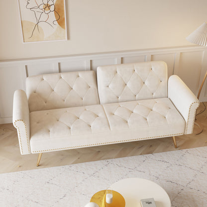 Luxurious Velvet Sofa Bed With Nail Head Trim And Matching Pillow