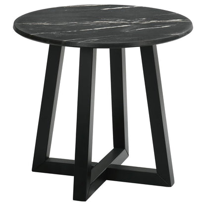 Skylark - Round Marble-Like Smart Top Side End Table - Black