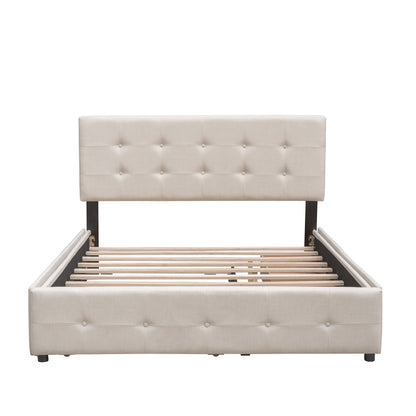 Upholstered Platform Bed With Classic Headboard And Drawers, No Box Spring Needed