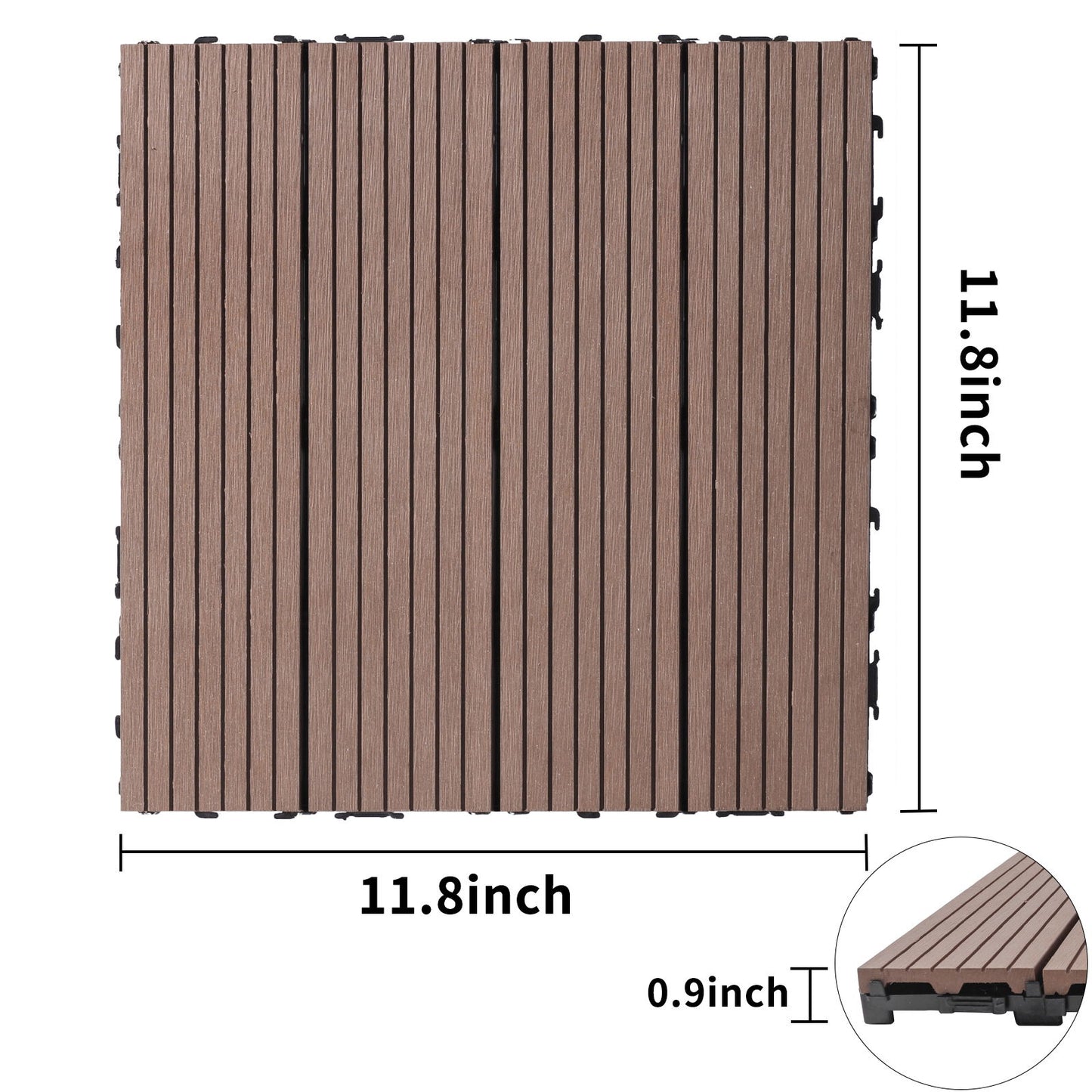 Wood Plastic Composite Deck Tiles (Set of 20), Sustainable Fsc Composite Decking Resist Rust, Water, Weather, Easy To Diy & Maintain, Ideal For Patios, Balconies, Rooftops - Coffee