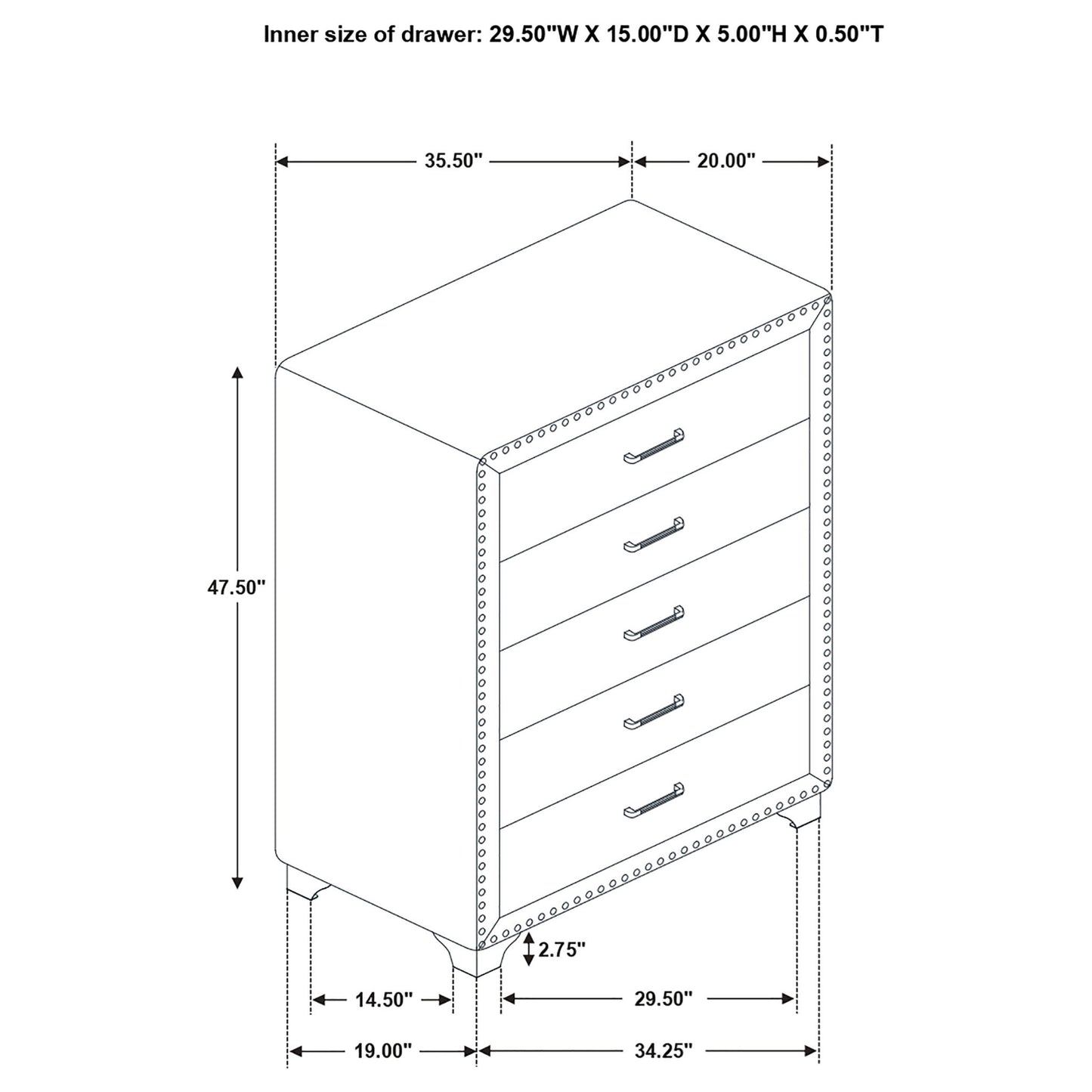 5 Drawer Bedroom Chest With Crystal Pulls